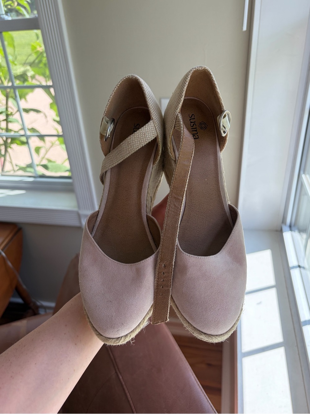 Susina Blush Pink Espadrille Wedge Sandals with Ankle Strap